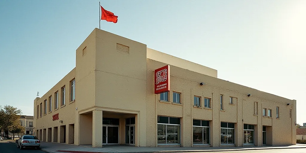 a flag on top of a building with a sign in front of it that says stcc and a flag on top of a buildin