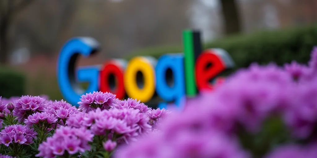 a google sign is seen in front of purple flowers and bushes in a park in washington, dc, on march 13
