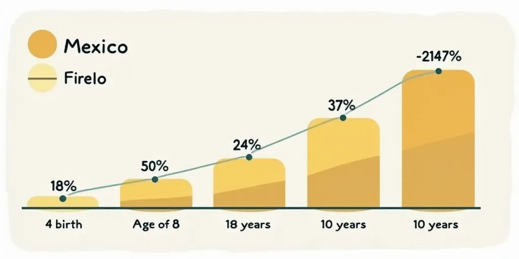a graphic showing the percentage of people in mexico from birth to age of 18 years of age, with the