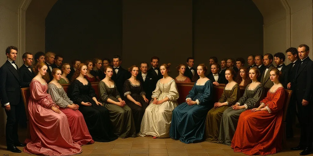 a group of people sitting next to each other in a room with people in suits and ties on the side of
