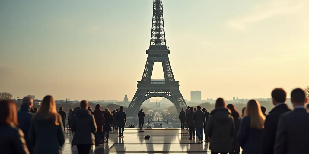a group of people standing in front of the eiffel tower in paris, france, with a clock on it, Eric D