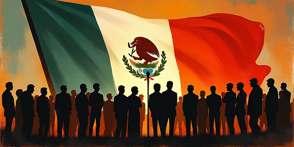 a group of people standing in front of a flag on a stage with a microphone in front of them, David A