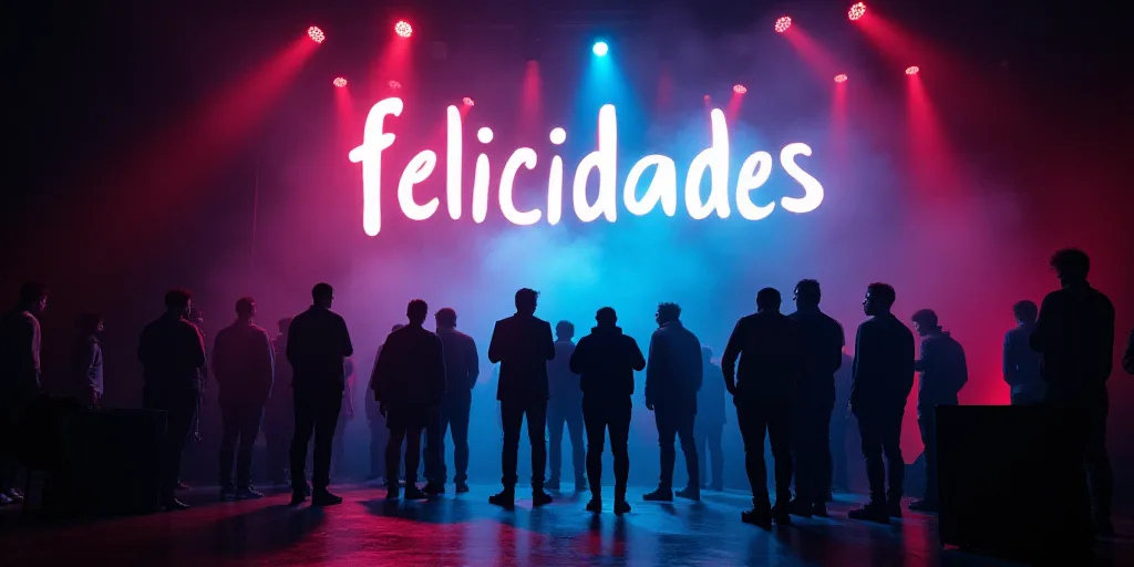 a group of people standing on a stage with a sign in front of them that says felicidades, Aquirax Un
