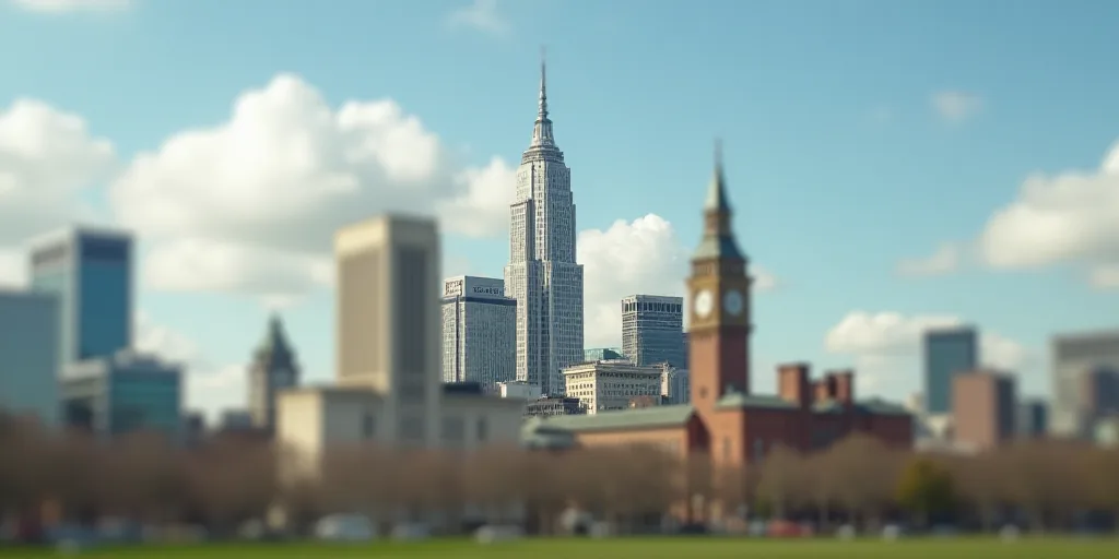 a group of tall buildings with a sky background and a few clouds in the sky above them, with a few b