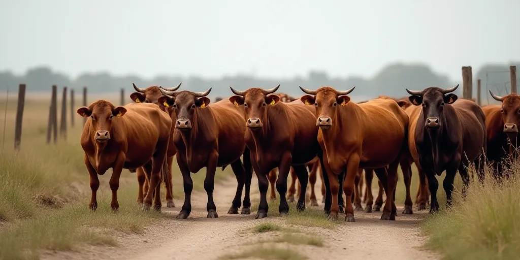 a herd of cattle standing next to each other on a dirt field next to a fence and a road, Afewerk Tek