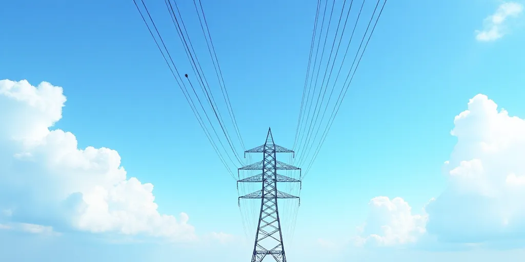 a high voltage power line with a sky background and clouds in the background, with a blue sky and so