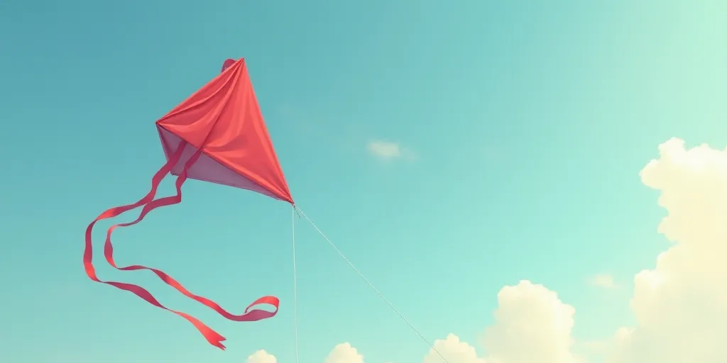 a kite with a flag on it being flown in the sky by a pair of strings with a kite on it, Americo Makk