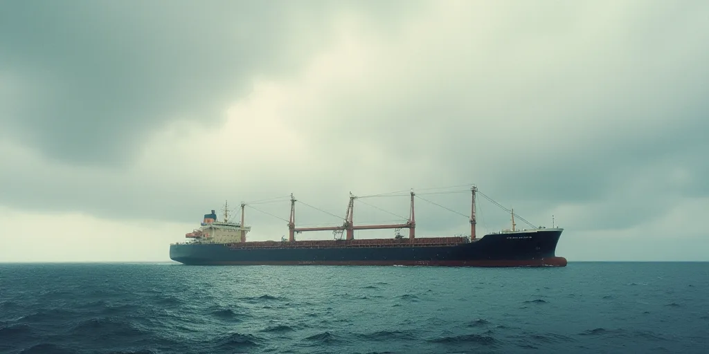 a large boat floating on top of a body of water next to a large ship in the ocean on a cloudy day, C