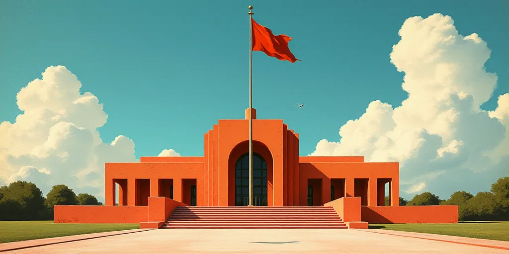 a large building with a flag on top of it's roof and a flag pole in front of it, David Alfaro Siquei
