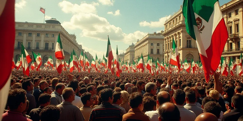 a large crowd of people are gathered together at a political rally in mexico city, where flags are f
