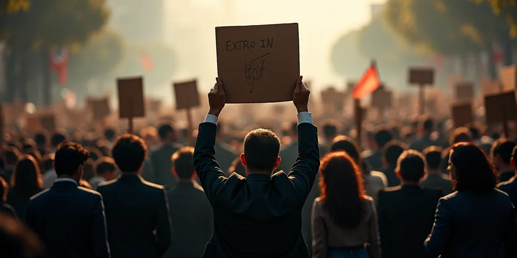 a large group of people holding signs and standing in a crowd of people with signs in their hands an