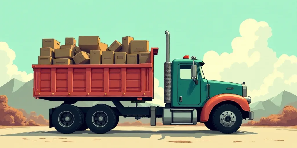 a large truck with a bunch of cargo on it's back end is parked in front of a building, Elbridge Ayer