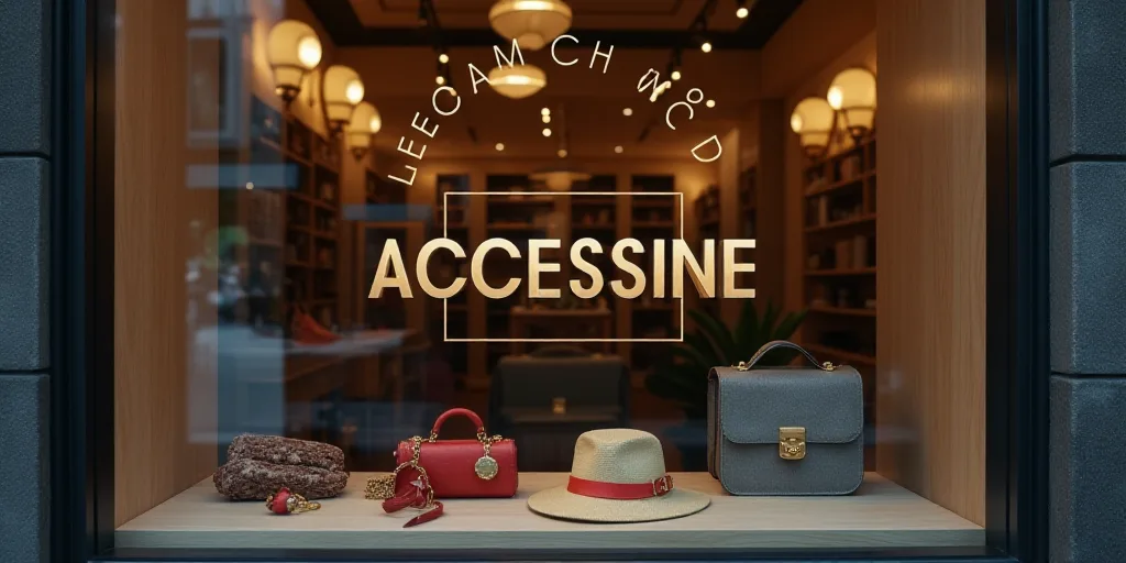 a logo for a company that sells accessories and accessories for sale in the store's storefront windo