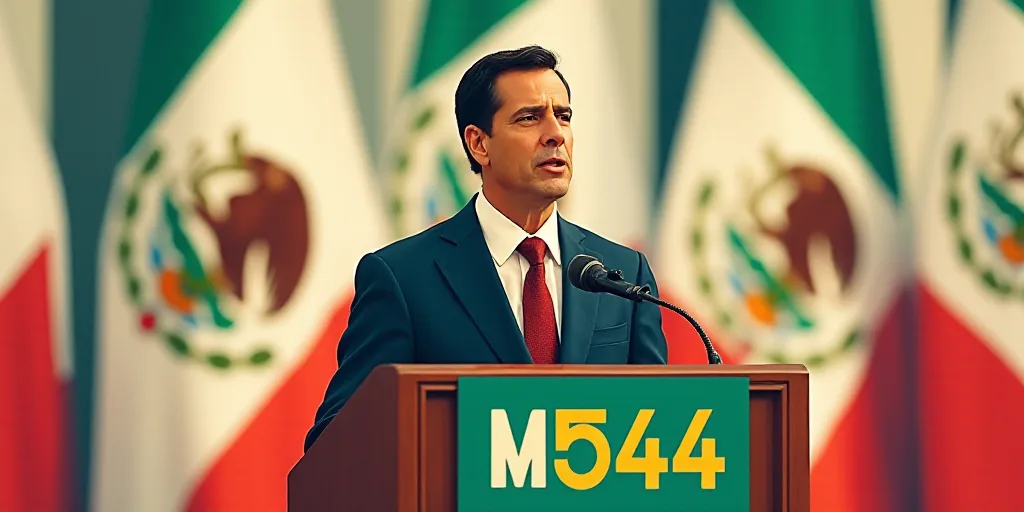 a man giving a speech at a podium with flags behind him and a sign that says 544 mexico, Federico Ur