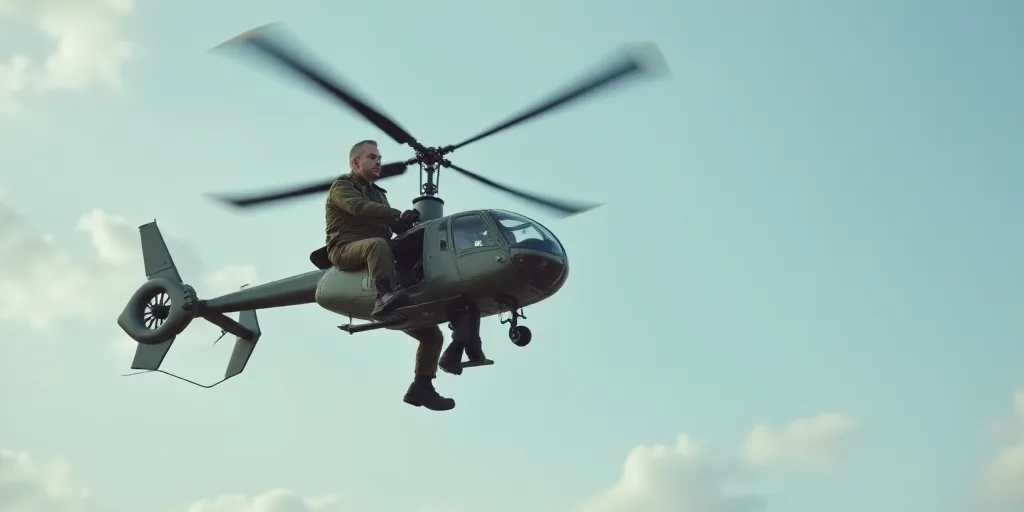 a man in a military uniform is flying a remote control helicopter in the sky with a man in a militar