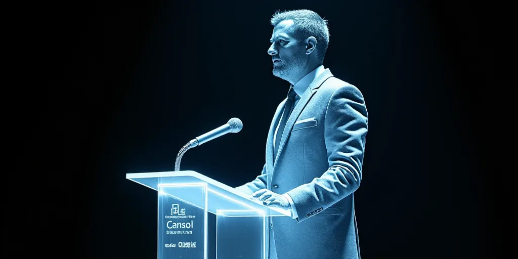 a man in a suit and tie giving a speech at a podium with a microphone in front of him, Carlos Catass