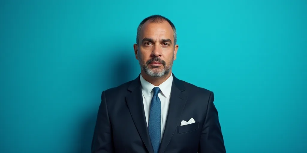 a man in a suit and tie standing in front of a blue background with a caption that reads el paso ros