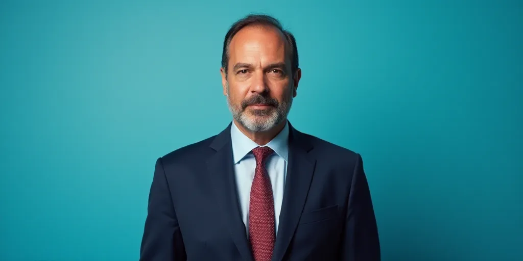 a man in a suit and tie standing in front of a blue background with a caption that reads el paso ros