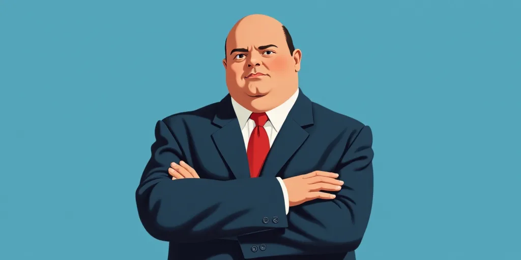 a man in a suit and tie with his arms crossed and his arms crossed, with a blue background, Fernando