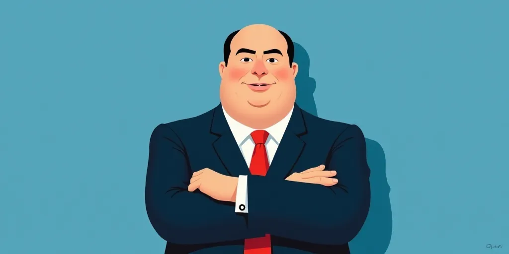 a man in a suit and tie with his arms crossed and his arms crossed, with a blue background, Fernando
