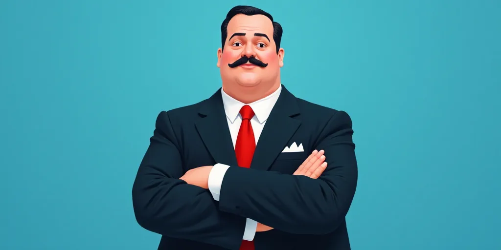 a man in a suit and tie with his arms crossed and his arms crossed, with a blue background, Fernando