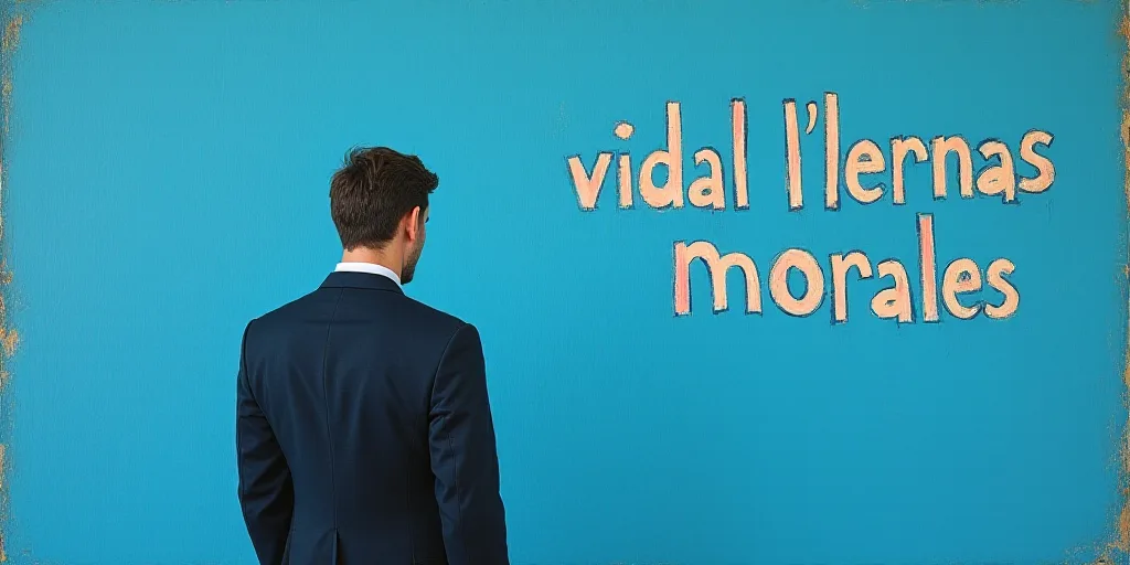 a man in a suit standing in front of a blue background with the words vidal llernas morales, Eduardo