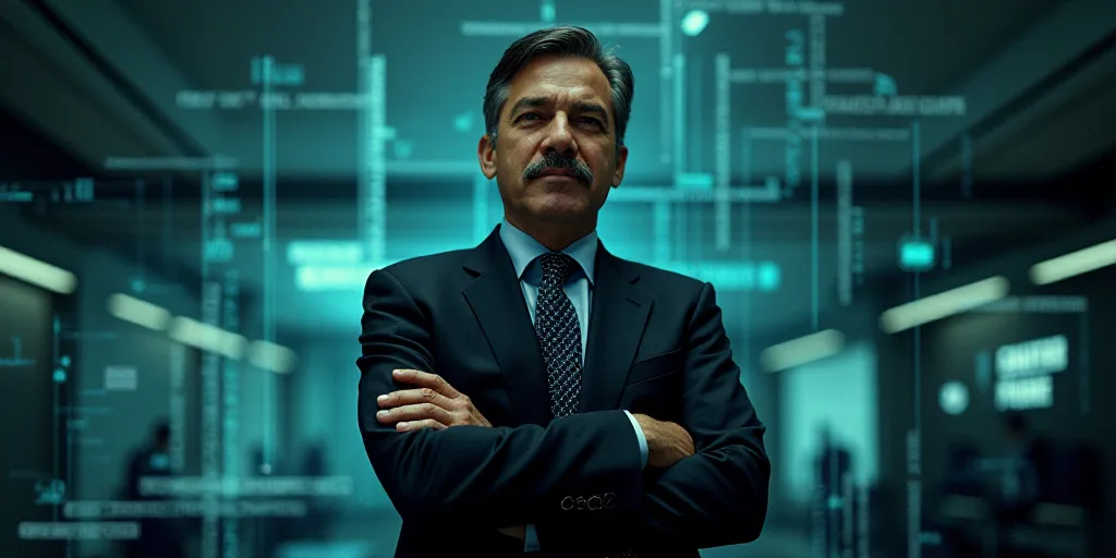 a man in a suit standing with his arms crossed in front of him, with the words, james cervantes cova