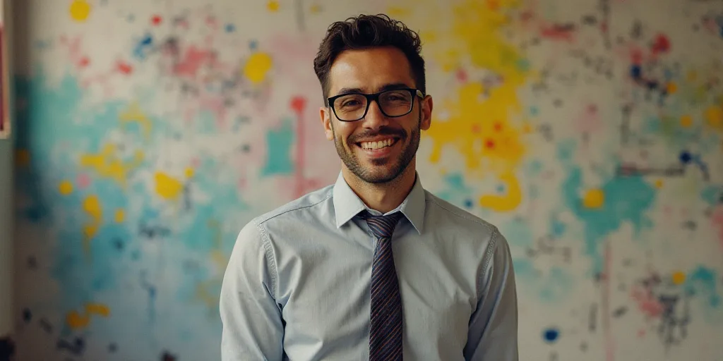 a man in a tie is smiling for the camera with a caption in spanish above him that reads, enrique cam