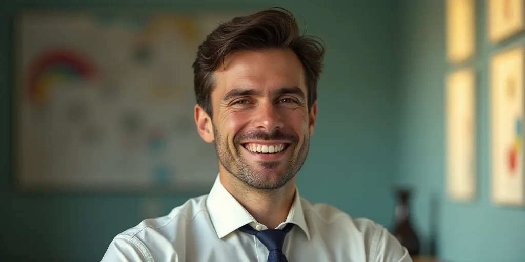 a man in a tie is smiling for the camera with a caption in spanish above him that reads, enrique cam