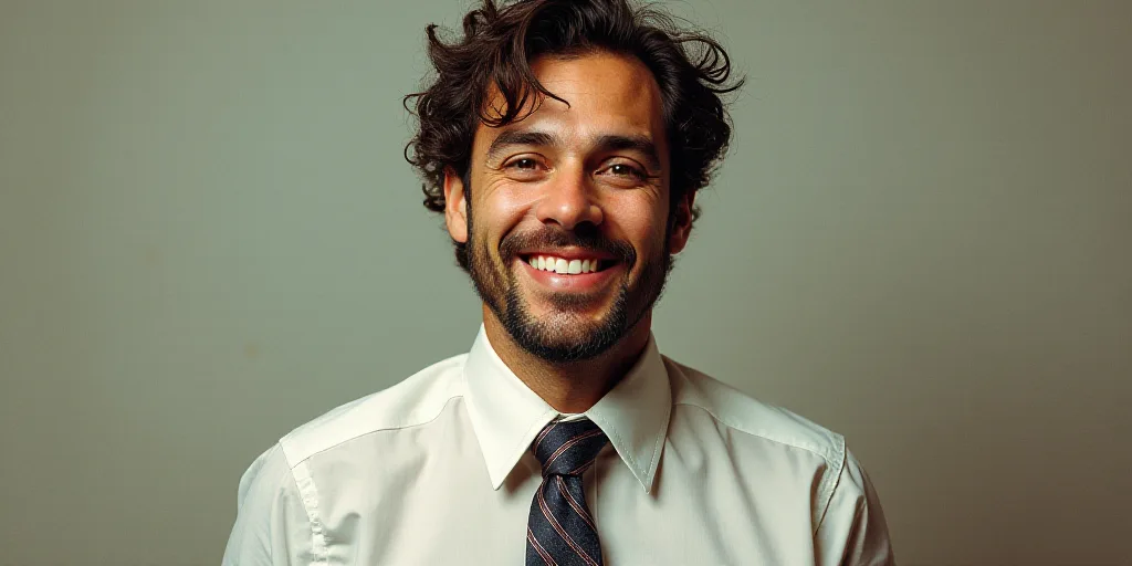 a man in a tie is smiling for the camera with a caption in spanish above him that reads, enrique cam