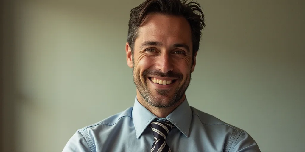 a man in a tie is smiling for the camera with a caption in spanish above him that reads, enrique cam