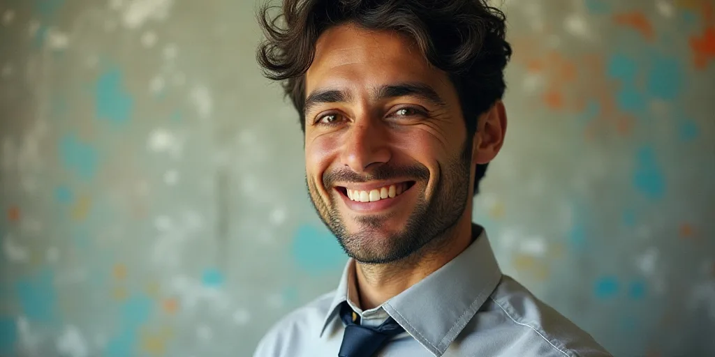 a man in a tie is smiling for the camera with a caption in spanish above him that reads, enrique cam