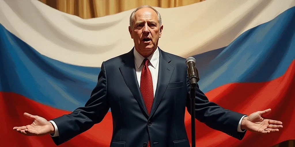 a man standing in front of a flag and a microphone in front of him with his hands out to the side, A