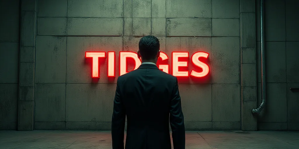 a man standing in front of a logo for a company that sells tidges on the wall of a building, Charles