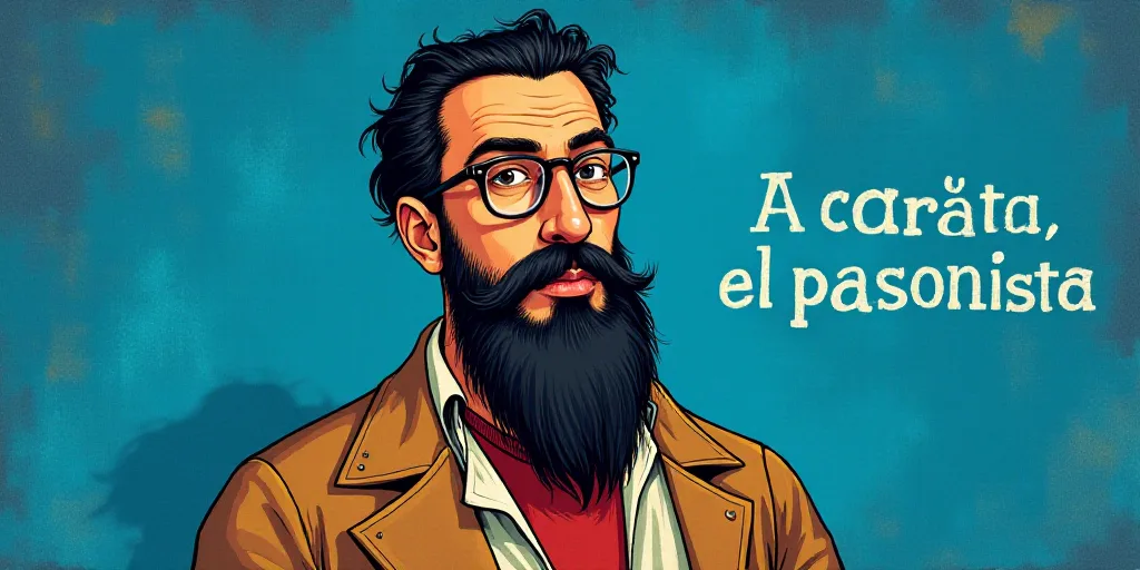 a man with a beard and glasses standing in front of a blue background with the words, el pasonista,