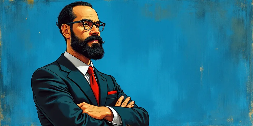 a man with a beard and glasses standing in front of a blue background with the words, el pasonista,