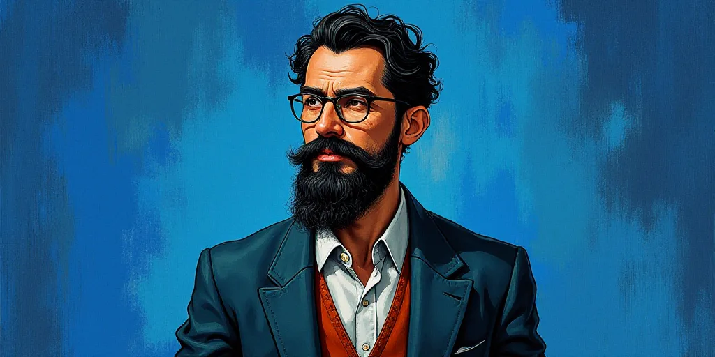 a man with a beard and glasses standing in front of a blue background with the words, el pasonista,