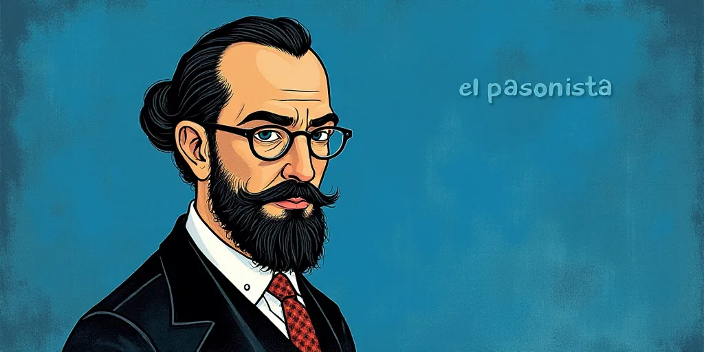 a man with a beard and glasses standing in front of a blue background with the words, el pasonista,