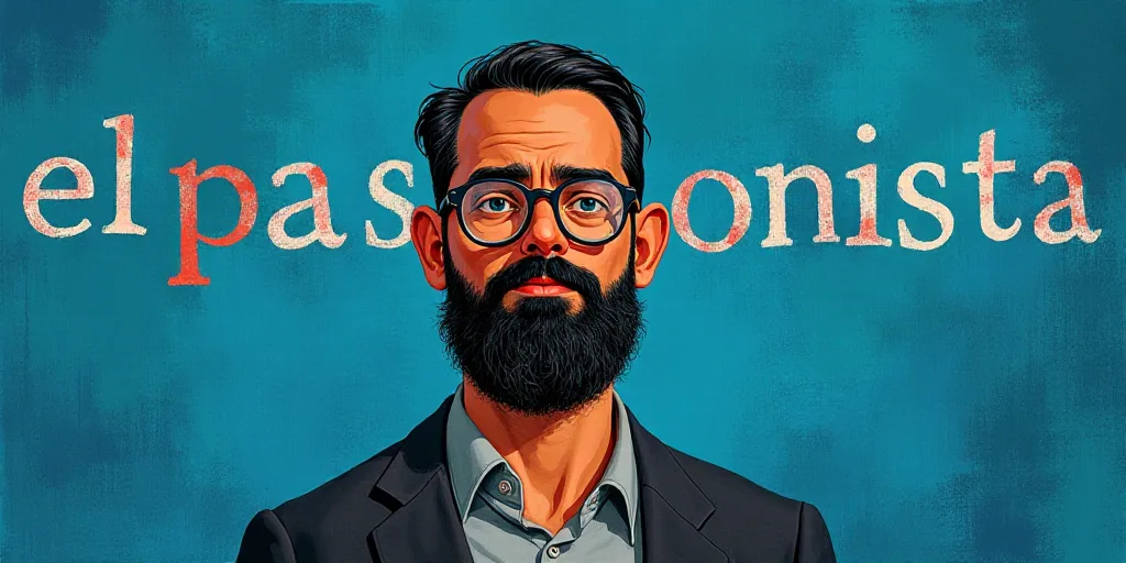 a man with a beard and glasses standing in front of a blue background with the words, el pasonista,