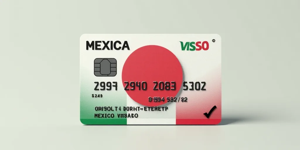 a mexican visa with a red circle in front of it and a green and white check mark on the bottom of th