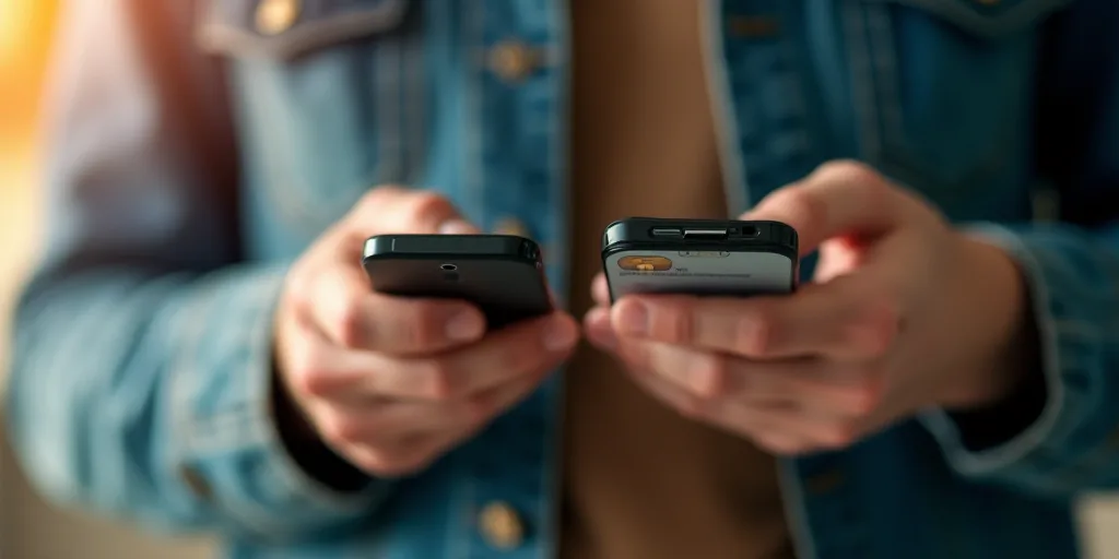a person holding a cell phone and a credit card in their hands, both of them are both holding a cred
