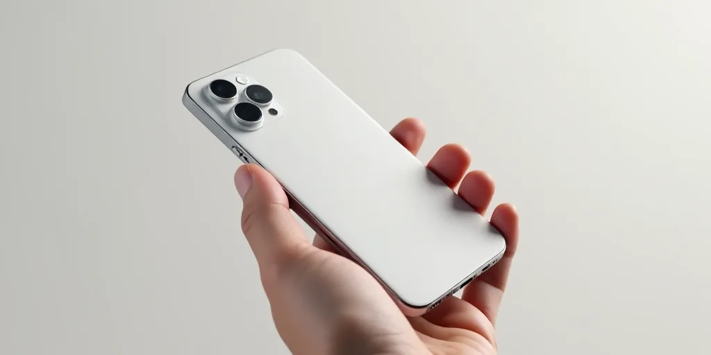 a person holding a white cell phone in their hand with a camera on it's back side and a camera on th
