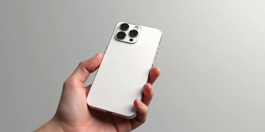 a person holding a white cell phone in their hand with a camera on it's back side and a camera on th