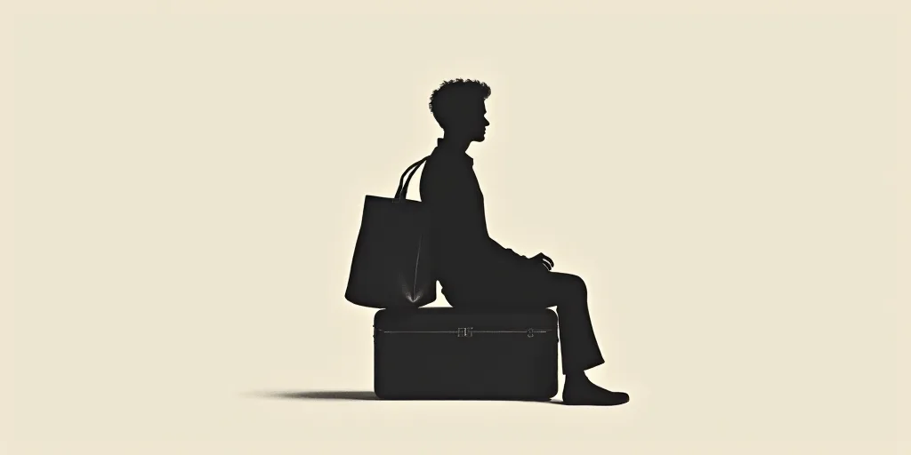 a person sitting on a suitcase with a bag in it's lap and a bag in the other hand, Évariste Vital L