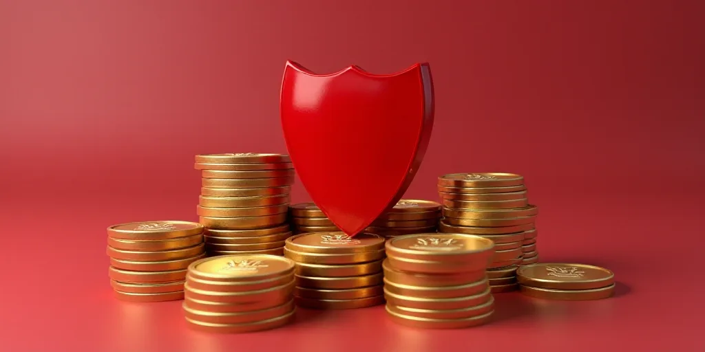 a red shield is sitting on top of a stack of stacks of coins with the words liverpool fc on it, Andr