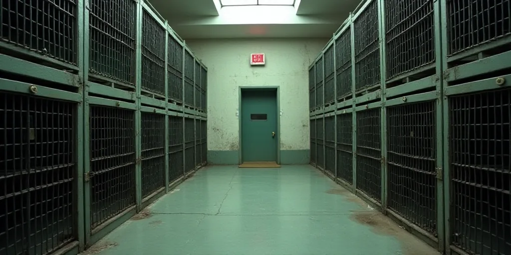 a room with a bunch of cages in it and a door in the middle of the room with a door, Ai Weiwei, dyst