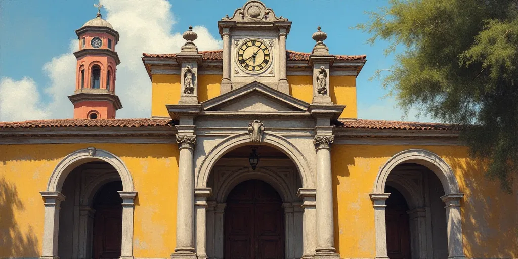 a sign that is in front of a building with a clock on it and a sign that says seu, Enguerrand Quarto