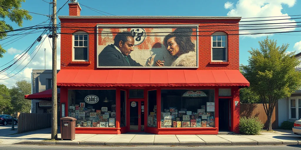 a store front with a large advertisement on the side of it's building that says lacomer, Fay Pomeran