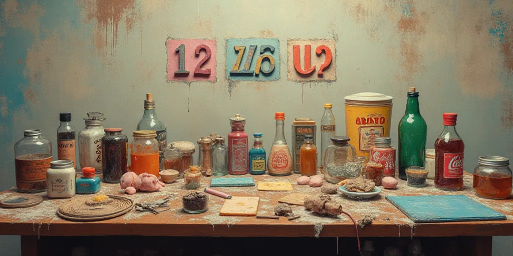 a table with a number of different items on it and a line of numbers above it that reads, proyecto d