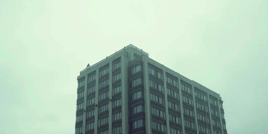 a tall building with a lot of windows on it's side and a bird on the top of it, Andries Stock, city,